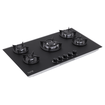 Sealey DH385 Baridi 90cm Gas Hob Matt Black 5 Burners Cast Iron Supports & Auto Ignition 10.4kW