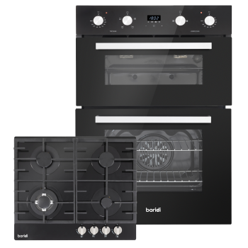 Sealey DH449 Baridi 72cm Built-Under Double Oven & Black Glass Gas Hob Appliance Bundle – 60cm Wide