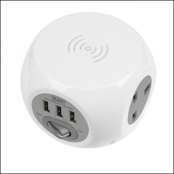 Sealey EL144WC 1.4m Extension Cable Cube & Wireless Charging Pad 3 x 230V & 3 x USB