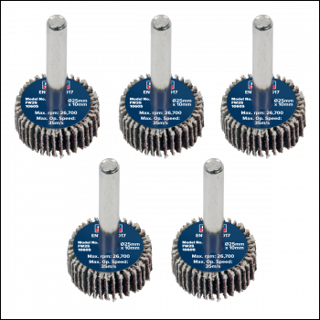 Sealey FW2510605 25 x 10mm Abrasive Flap Wheel with 6mm Shaft 60Grit - Pack of 5