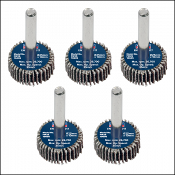 Sealey FW2510ASS 25 x 10mm Abrasive Flap Wheel with 6mm Shaft Assorted Grit - Pack of 5