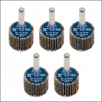 Sealey FW2520405 25 x 20mm Abrasive Flap Wheel with 6mm Shaft 40Grit - Pack of 5