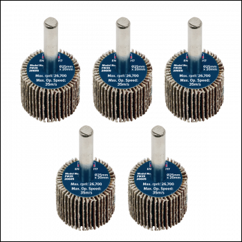 Sealey FW2520605 25 x 20mm Abrasive Flap Wheel with 6mm Shaft 60Grit - Pack of 5