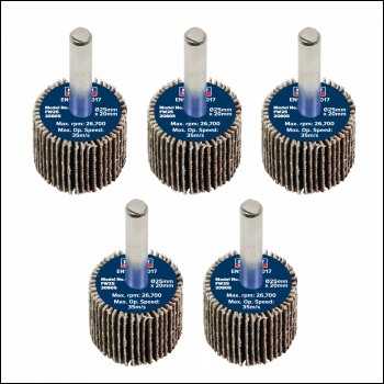Sealey FW2520805 25 x 20mm Abrasive Flap Wheel with 6mm Shaft 80Grit - Pack of 5