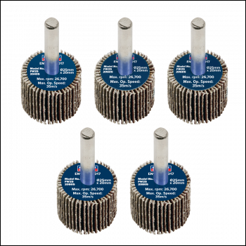 Sealey FW2520ASS 25 x 20mm Abrasive Flap Wheel with 6mm Shaft Assorted Grit - Pack of 5