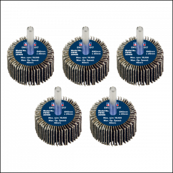 Sealey FW4020405 40 x 20mm Abrasive Flap Wheel with 6mm Shaft 40Grit - Pack of 5