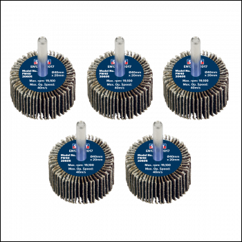 Sealey FW4020605 40 x 20mm Abrasive Flap Wheel with 6mm Shaft 60Grit - Pack of 5