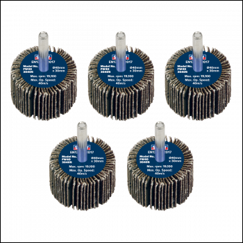 Sealey FW4030405 40 x 30mm Abrasive Flap Wheel with 6mm Shaft 40Grit - Pack of 5