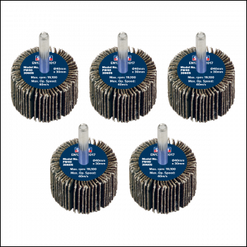 Sealey FW4030605 40 x 30mm Abrasive Flap Wheel with 6mm Shaft 60Grit - Pack of 5