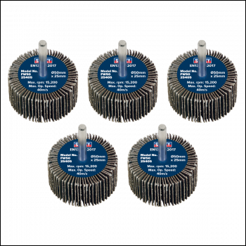 Sealey FW5025405 50 x 25mm Abrasive Flap Wheel with 6mm Shaft 40Grit - Pack of 5