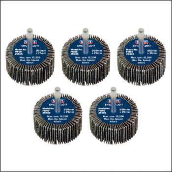Sealey FW5025605 50 x 25mm Abrasive Flap Wheel with 6mm Shaft 60Grit - Pack of 5