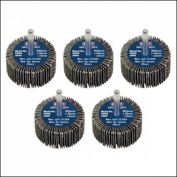 Sealey FW5025ASS 50 x 25mm Abrasive Flap Wheel with 6mm Shaft Assorted Grit - Pack of 5