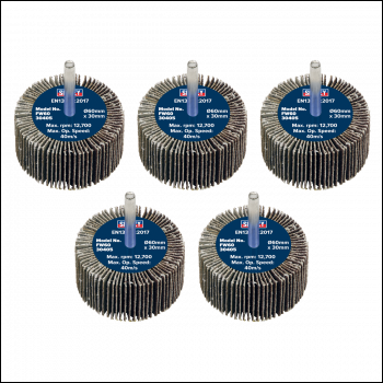 Sealey FW6030405 60 x 30mm Abrasive Flap Wheel with 6mm Shaft 40Grit - Pack of 5