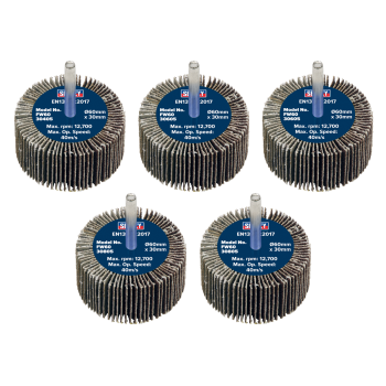 Sealey FW6030ASS 60 x 30mm Abrasive Flap Wheel on 6mm Shaft Assorted Grit - Pack of 5