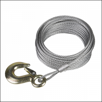 Sealey GWEC12 Winch Cable/Wire Rope with Forged Hook 5.1mm x 10m 810kg Breaking Strength