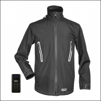 Sealey HJ01KIT 5V Heated Rain Jacket with Power Bank 10Ah - Small