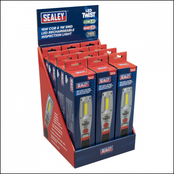Sealey LED2001DB LED Twist Rechargeable Inspection Light 16W COB & 1W SMD LED - Display Box of 12