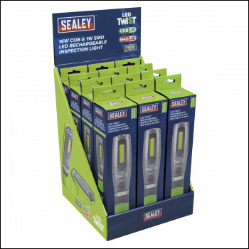Sealey LED2001GDB Rechargeable Inspection Light 16W COB & 1W SMD LED - Green - Display Box of 12
