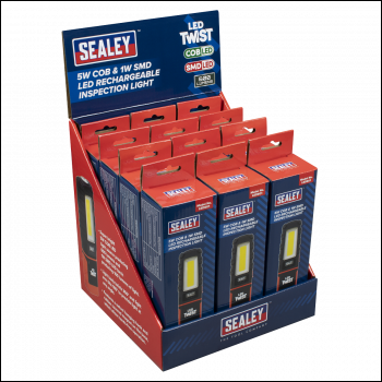 Sealey LED601DB LED Twist Rechargeable Inspection Light 5W COB & 1W SMD - Display Box of 12