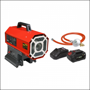 Sealey LP69CCOMBO Space Warmer® Propane Heater 30,000-68,000Btu/hr (9-20kW) 230V with 20V 4Ah Kit