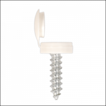 Sealey NPW50 Numberplate Screw with Flip Cap 4.2 x 19mm, White - Pack of 50