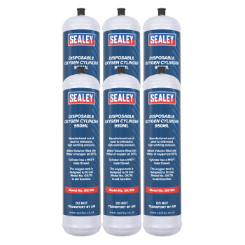 Sealey OX/1006 Disposable Oxygen Cylinder 950ml - Pack of 6