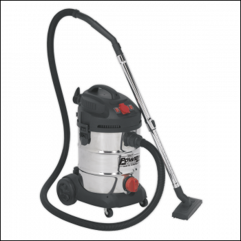 Sealey PC300SDAUTO Industrial Vacuum Cleaner Stainless Steel Drum Auto Start 30L 1400W/230V