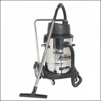 Sealey PC477 Industrial Vacuum Cleaner Wet & Dry Stainless Steel Drum with Swivel Emptying 77L 2400W