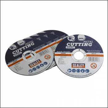 Sealey PTC/115CT5 115 x 1.6mm Cutting Disc 22mm Bore - Pack of 5
