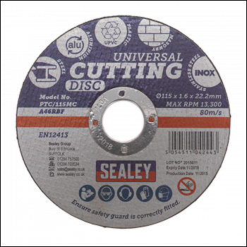 Sealey PTC/115MC Multipurpose Cutting Disc Ø115 x 1.6mm Ø22.2mm Bore