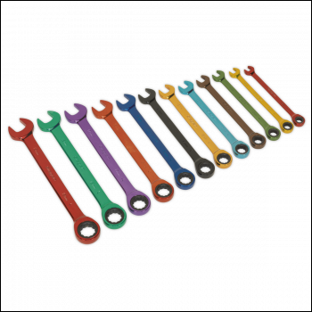 Sealey S01075 Siegen Multi-Coloured Combination Ratchet Spanner Set 12pc