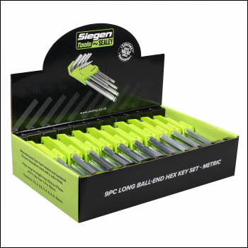 Sealey S01263 Siegen Long Ball-End Hex Key Set 9pc - Display Box of 10