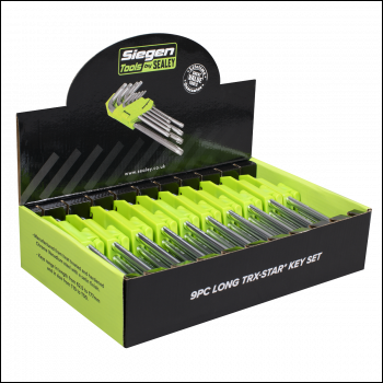 Sealey S01264 Siegen Long TRX-Star* Key Set 9pc - Display Box of 10