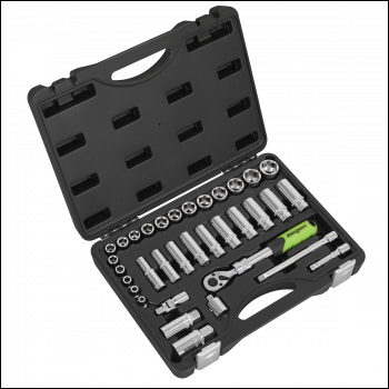 Sealey S01287 Siegen Extendable Ratchet Socket Set 3/8 inch Sq Drive 34pc