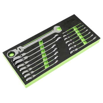 Sealey S01329 Flexi-Head Combination Ratchet Spanner Set 15pc