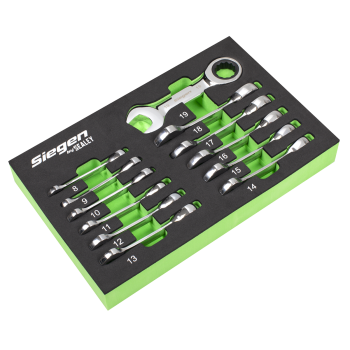 Sealey S0633 Stubby Combination Ratchet Spanner Set in EVA Foam Tray 12pc