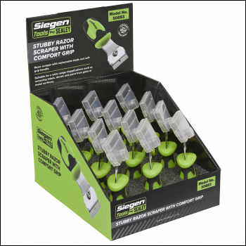 Sealey S0883 Siegen Razor Scraper with Comfort Grip Stubby - Display Box of 12
