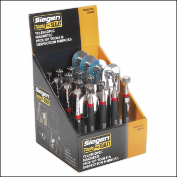 Sealey S0946 Siegen Telescopic Magnetic Pick-Up Tools & Inspection Mirrors - Display Box of 20
