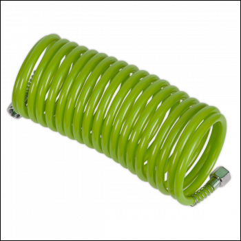 Sealey SA335G PE Coiled Air Hose with 1/4 inch BSP Unions 5m x 5mm - Green