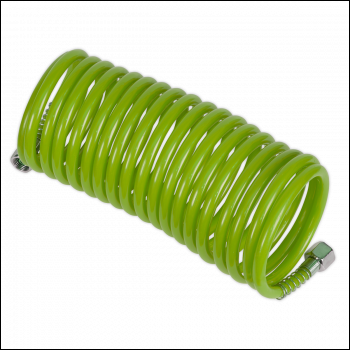 Sealey SA335G PE Coiled Air Hose 5m x Ø5mm with 1/4 inch BSP Unions - Green