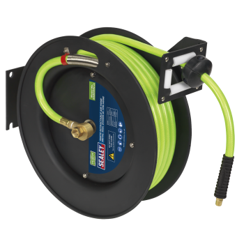 Sealey SA841HV 15m Retractable High-Visibility TPR Air Hose with Metal Reel 10mm ID