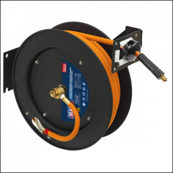 Sealey SA841HY 15m Retractable High-Visibility Hybrid Air Hose with Metal Reel 10mm ID