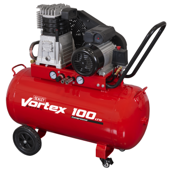 Sealey SAC1103B 100L Belt Drive Air Compressor with Cast Cylinders & Wheels 3.5hp