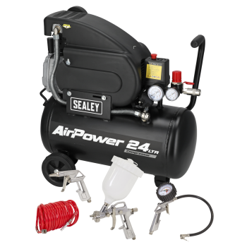 Sealey SAC2420APK 24L Direct Drive Air Compressor 2hp with 4pc Air Accessory Kit