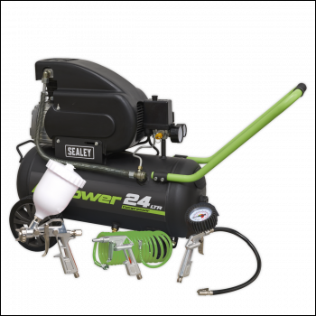 Sealey SAC2420EPK 24L Direct Drive Air Compressor 2hp with 4pc Air Accessory Kit