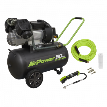 Sealey SAC5030VEKIT 50L V-Twin Direct Drive Air Compressor 3hp with Air Accessory Kit