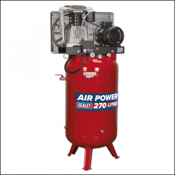 Sealey SACV52775B 270L Vertical Belt Drive Air Compressor with Cast Cylinders 7.5hp 3ph 2-Stage