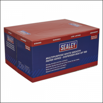 Sealey SCP1501 Multipurpose Smooth White Paper Wipes 73gsm - Dispenser Box of 150 Sheets
