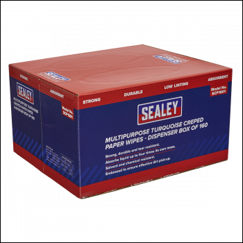 Sealey SCP1601 Multipurpose Creped Turquoise Paper Wipes 60gsm - Dispenser Box of 160 Sheets