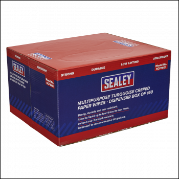 Sealey SCP1601 Multipurpose Paper Wipes in Dispenser Box - Creped Turquoise 69gsm 160 Sheets